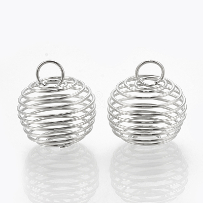 Hollow Lantern Iron Wire Bead Cage Pendants X-IFIN-N001-02P-1