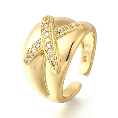 Brass Micro Pave Cubic Zirconia Adjustable Open Cuff Rings for Women RJEW-K292-11G-1