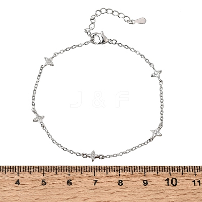 Brass Micro Pave Clear Cubic Zirconia Star Link Chain Bracelets KK-CBAED06-05P-1