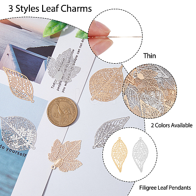 36Pcs 6 Style Brass Filigree Big Pendants KK-DC0002-96-1