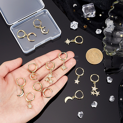 6 Pairs Brass Micro Pave Clear Cubic Zirconia Hoop Earrings EJEW-PH01464-1