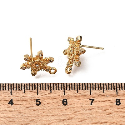 Snowflake Brass Micro Pave Cubic Zirconia Stud Earring Findings KK-B152-04G-1