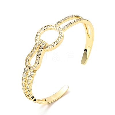 Clear Cubic Zirconia Knot Open Cuff Bangle BJEW-J165-14G-1