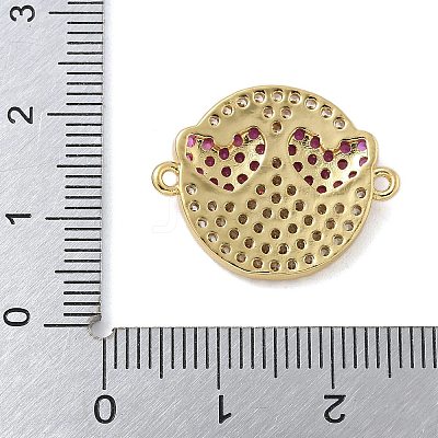 Rack Plating Brass Micro Pave Clear Cubic Zirconia Flat Round Connector Charms KK-A234-040G-01-1