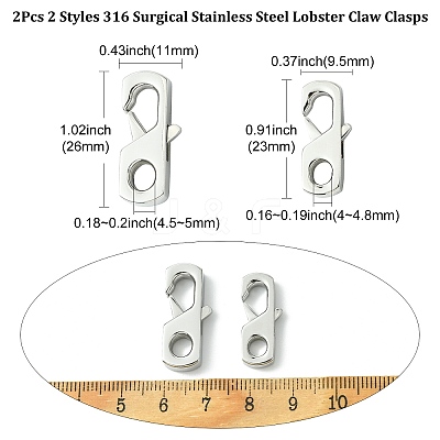 2Pcs 2 Styles 316 Surgical Stainless Steel Lobster Claw Clasps FIND-CJ0011-12-1
