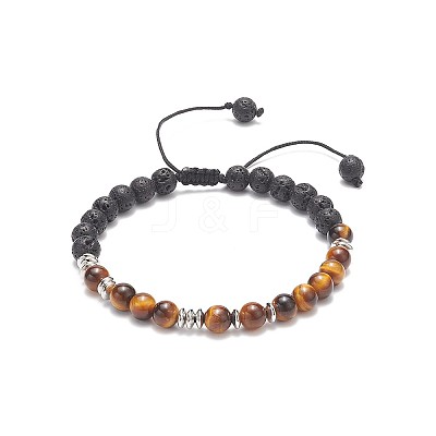 Natural Tiger Eye & Lava Rock Braided Bead Bracelet BJEW-TA00188-01-1