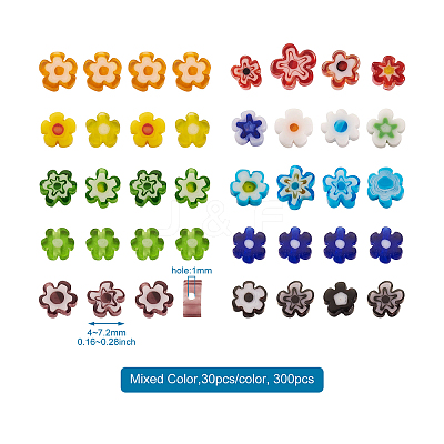 300Pcs 10 colors Handmade Millefiori Glass Beads LAMP-TA0002-05-1