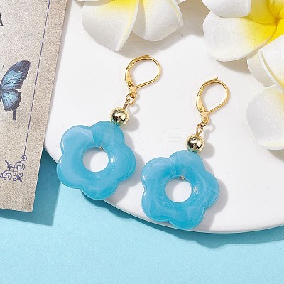 Acrylic Flower Dangle Leverback Earrings EJEW-JE05625-01-1