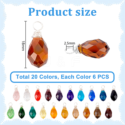 120Pcs 20 Colors Glass Pendant PALLOY-PH01677-1