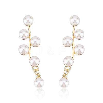 1 Pair ABS Plastic Imitation Pearl Beaded Leafy Branch Dangle Stud Earrings EJEW-AN0001-51-1