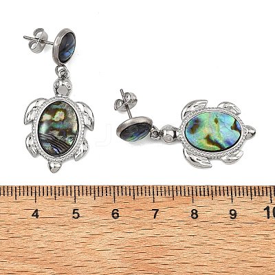 Turtle Natural Paua Shell Stud Dangle Earring EJEW-JE07138-1