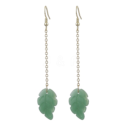 Glass Leaf & 304 Stainless Steel Dangle Earrings for Women EJEW-JE06232-1