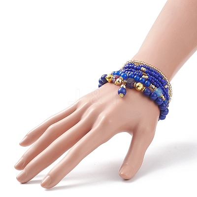 7Pcs 7 Style Natural & Synthetic Mixed Gemstone & Glass Seed Beaded Stretch Bracelets Set BJEW-JB08892-04-1