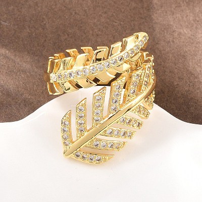 Brass Micro Pave Cubic Zirconia Cuff Open Rings for Women RJEW-F211-01G-1