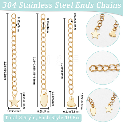 30Pcs 3 Styles 304 Stainless Steel Chain Extender STAS-BBC0005-48-1