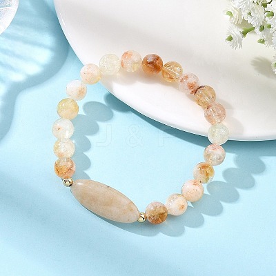 Natural Mixed Stone Round and Oval Beaded Stretch Bracelets BJEW-JB14485-1