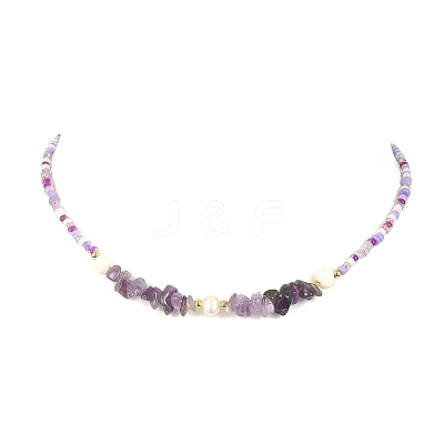 3Pcs 3 Style Dyed Natural Mixed Gemstone Chips & Shell Heart & Pearl Beaded Necklaces Set NJEW-JN04354-1