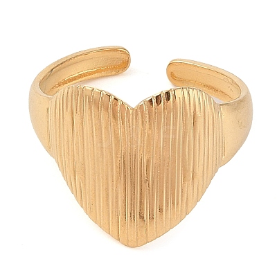 Ion Plating(IP) 304 Stainless Steel Heart Open Cuff Rings for Women RJEW-Z057-03G-1