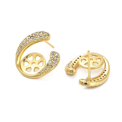U-Shaped Brass Micro Pave Clear Cubic Zirconia Stud Earring Findings KK-D102-10G-1