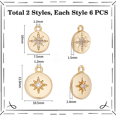 12Pcs 2 Styles Brass Micro Pave Cubic Zirconia Charms KK-UN0005-25-1