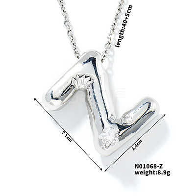 Brass Pave Clear Cubic Zirconia Shiny Balloon Letter Pendant Necklaces IT0451-16-1
