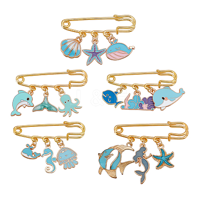 5Pcs Brass Brooches JEWB-GA00003-1