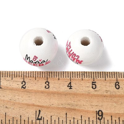 Mother's Day Theme Printed Wood European Beads WOOD-F016-06-1