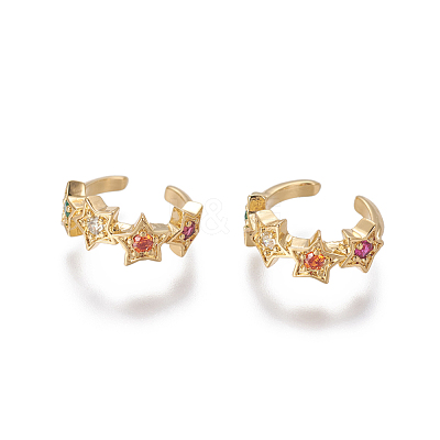 Brass Cubic Zirconia Cuff Earrings EJEW-O092-05G-1