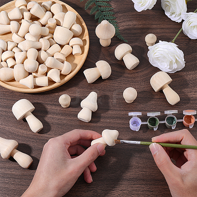 54Pcs 10 Styles Unfinished Wood Mushroom Ornaments DJEW-WR0001-14-1