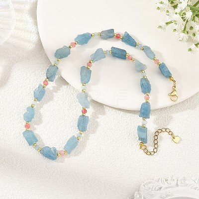 Raw Rough Natural Aquamarine & Dyed Faceted Rondelle Malaysia Jade Beaded Necklaces for Women NJEW-JN06487-1