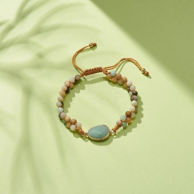 Teardrop Gemstone Braided Bead Bracelet BJEW-JB08116-1