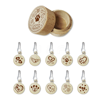 20Pcs 10 Style Round Wood Locking Stitch Markers TOOL-WH0057-001-1