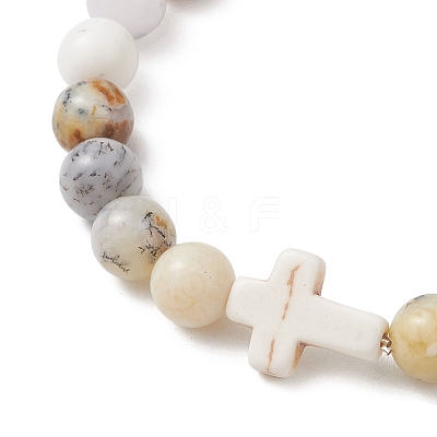 Natural African Opal & Synthetic Turquoise Beaded Stretch Bracelets for Women Men BJEW-JB13313-1