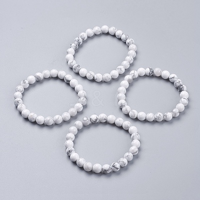 Natural Howlite Beaded Stretch Bracelets BJEW-I253-8mm-08-1
