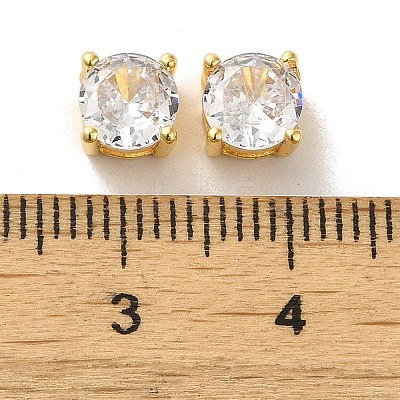 Brass with Single Clear Cubic Zirconia Beads KK-H461-09A-G-1
