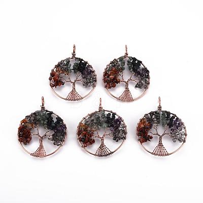 Natural Green Aventurine & Red Aventurine & Quartz Crystal Chips Big Pendants G-S359-186-1