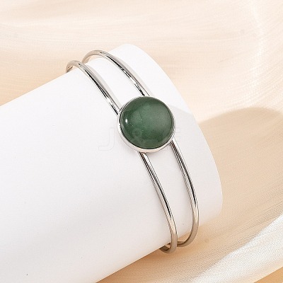 Non-Tarnish 304 Stainless Steel & Natural Gemstone Cuff Bracelets for Women BJEW-JB14123-01-1
