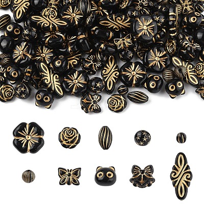 200Pcs 10 Styles UV Plating Acrylic Beads MACR-YW0004-15-1