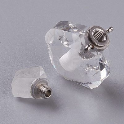 Rhombus Natural Quartz Crystal Perfume Bottle Pendants G-H241-01C-P-1