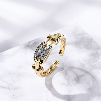 Brass Micro Pave Clear Cubic Zirconia Cuff Finger Rings for Women RJEW-C116-03G-1