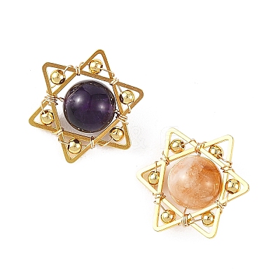 4Pcs 4 Styles Natural Amethyst & Heated Citrine & Apatite & Deyd Green Jade Pendants PALLOY-TA00428-1