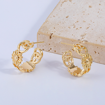 C-shaped Hollow Sunflower Brass Stud Earrings VI6809-1