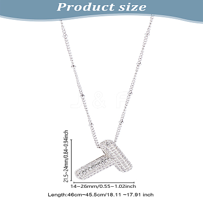 1Pc Brass Micro Pave Cubic Zirconia Letter Pendant Necklaces NJEW-LP0001-43T-P-1