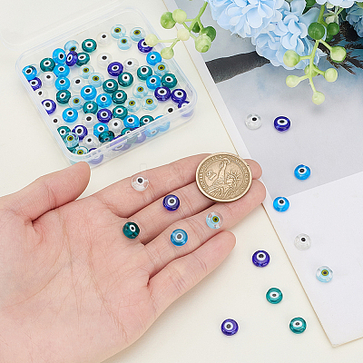 100Pcs 5 Colors Handmade Evil Eye Lampwork Beads LAMP-SP0001-04A-1