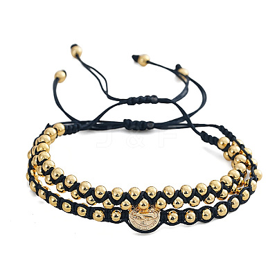 2Pcs 2 Styles Brass Round Beads Braided Bead Bracelets DX6223-3-1