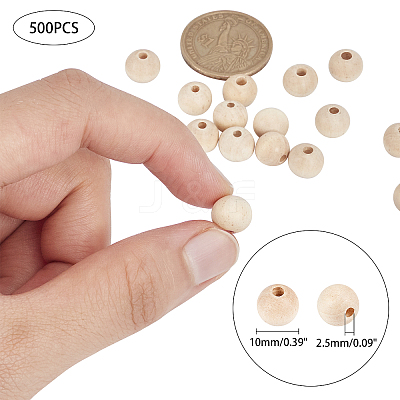 Natural Unfinished Wood Round Beads WOOD-PH0008-91-10mm-1