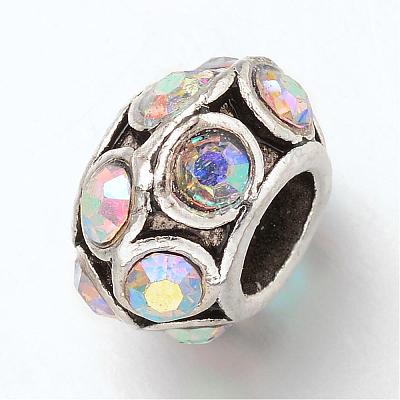 Rondelle Tibetan Style Alloy Rhinestone European Large Hole Beads MPDL-F017-12I-1
