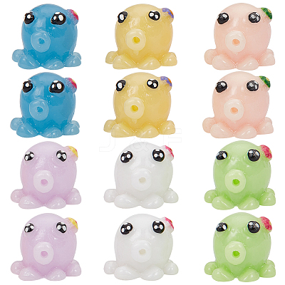 36Pcs 6 Colors Mini Resin Octopus Ornaments CRES-SC0002-70-1