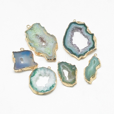 Natural Druzy Agate Slices Pendants G-Q494-65H-G-1