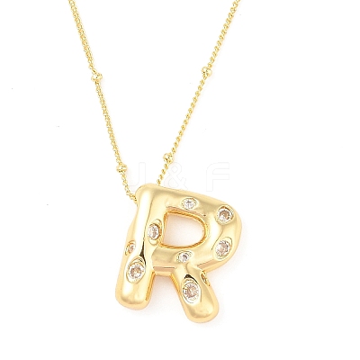 Brass Micro Pave Clear Cubic Zirconia Pendant Necklaces NJEW-Z038-01G-R-1
